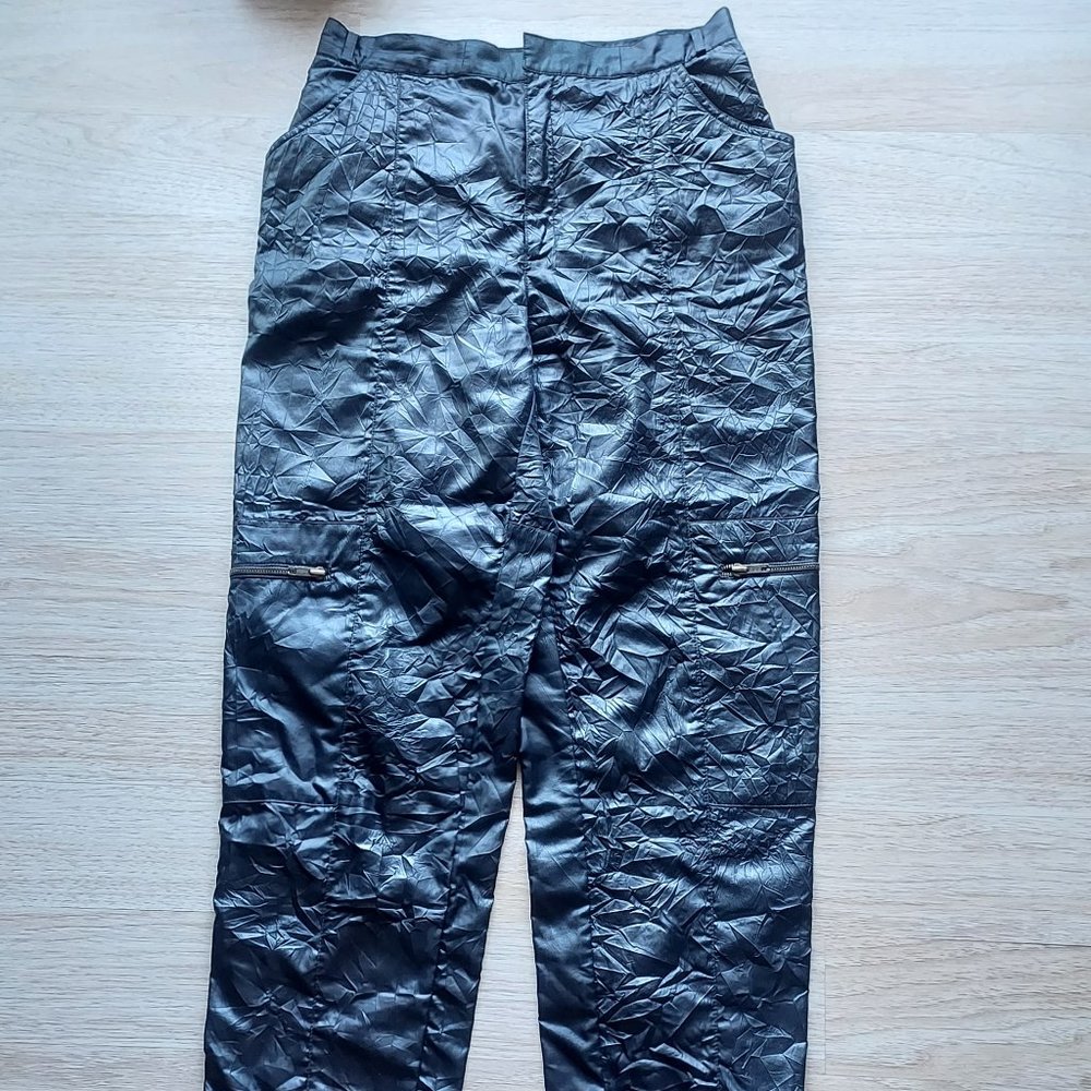 Caso Milano Cargo Utility Crinkle Pants Zip Lined Black Men 5/6 (Waist 30")